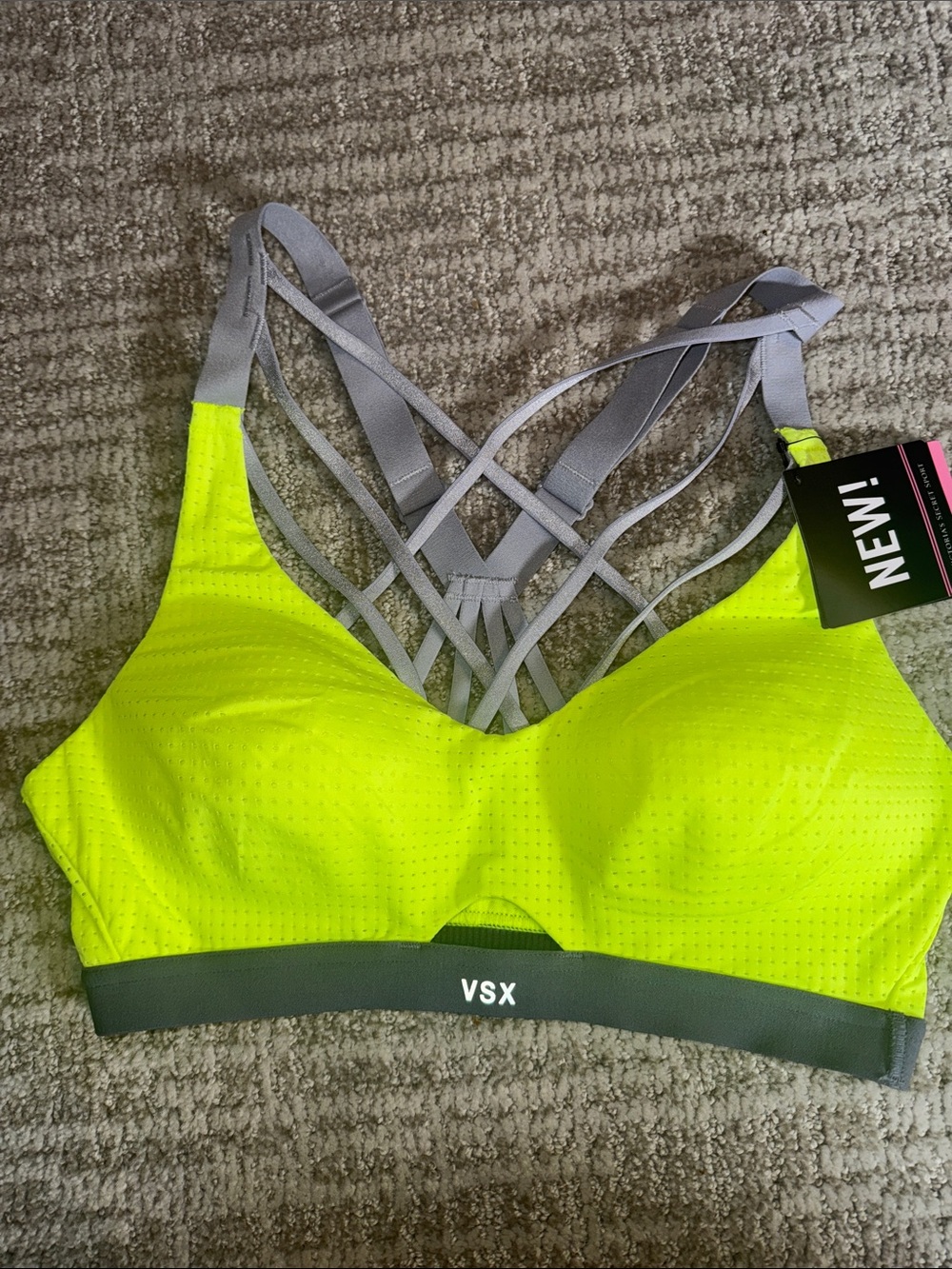 NEW Victoria’s Secret 34B neon sports bra yellow strappy wireless running $36